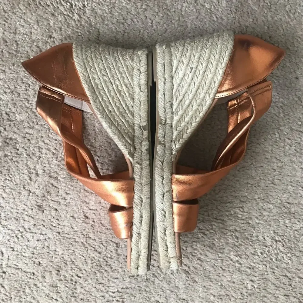 Anthropologie Pinaz‎ Espradilles Gold Copper Metallic Strappy Summer Heel 40